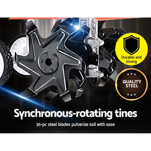 Garden Cultivator Tiller Petrol Rotary Hoe Rototiller – 72CC + 6 Blades