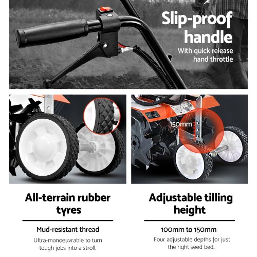 Garden Cultivator Tiller Petrol Rotary Hoe Rototiller – 72CC + 6 Blades