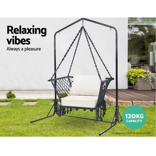 Double Hammock Chair Stand Steel Frame 2 Person Outdoor Heavy Duty 200KG – With U Shap Stand
