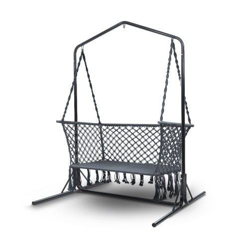 Hammock Chair with Stand Macrame Outdoor Garden 2 Seater Grey