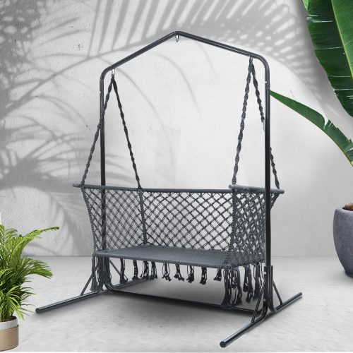 Hammock Chair with Stand Macrame Outdoor Garden 2 Seater Grey