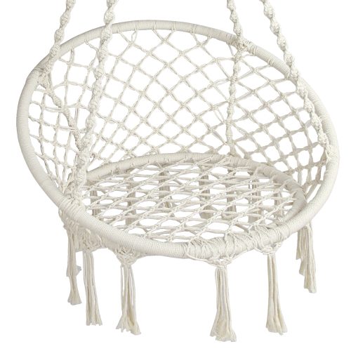 Hammock Chair Swing Bed Relax Rope Portable Outdoor Hanging Indoor 124CM – Cream, Without Stand