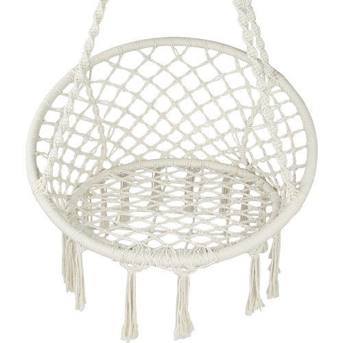 Hammock Chair Swing Bed Relax Rope Portable Outdoor Hanging Indoor 124CM – Cream, Without Stand