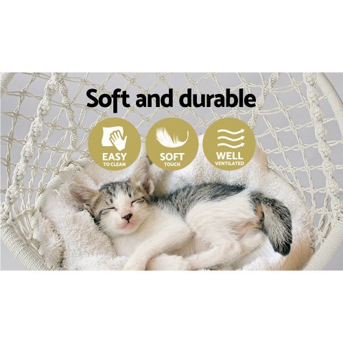 Hammock Chair Swing Bed Relax Rope Portable Outdoor Hanging Indoor 124CM – Cream, Without Stand