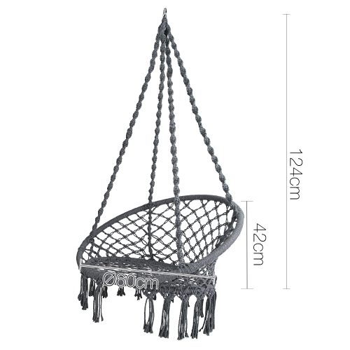Hammock Chair Swing Bed Relax Rope Portable Outdoor Hanging Indoor 124CM – Grey, Without Stand