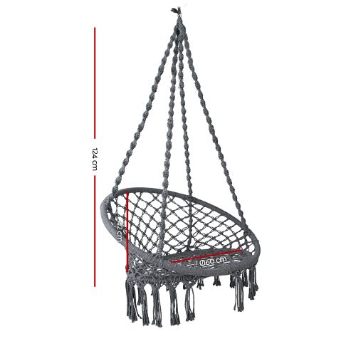 Hammock Chair Swing Bed Relax Rope Portable Outdoor Hanging Indoor 124CM – Grey, Without Stand