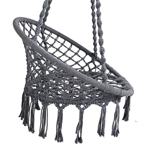 Hammock Chair Swing Bed Relax Rope Portable Outdoor Hanging Indoor 124CM – Grey, Without Stand
