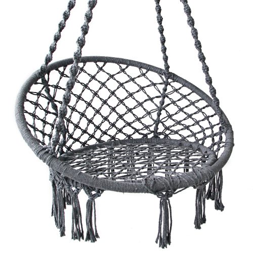 Hammock Chair Swing Bed Relax Rope Portable Outdoor Hanging Indoor 124CM – Grey, Without Stand