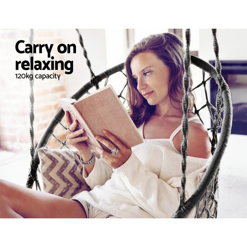 Hammock Chair Swing Bed Relax Rope Portable Outdoor Hanging Indoor 124CM – Grey, Without Stand