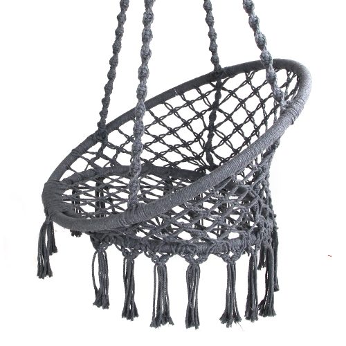 Hammock Chair Swing Bed Relax Rope Portable Outdoor Hanging Indoor 124CM – Grey, Without Stand