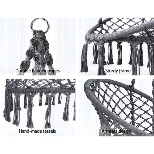 Hammock Chair Swing Bed Relax Rope Portable Outdoor Hanging Indoor 124CM – Grey, Without Stand