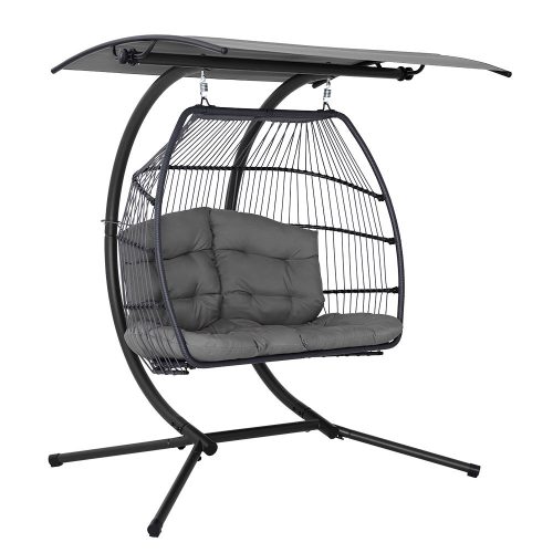Outdoor Furniture Lounge Hanging Swing Chair Egg Hammock Stand Rattan Wicker – Grey