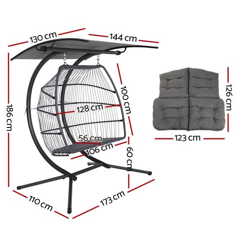 Outdoor Furniture Lounge Hanging Swing Chair Egg Hammock Stand Rattan Wicker – Grey
