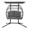 Outdoor Furniture Lounge Hanging Swing Chair Egg Hammock Stand Rattan Wicker – Grey