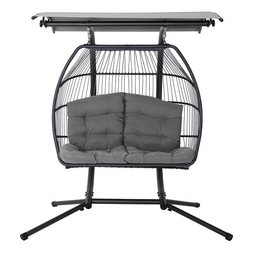 Outdoor Furniture Lounge Hanging Swing Chair Egg Hammock Stand Rattan Wicker – Grey