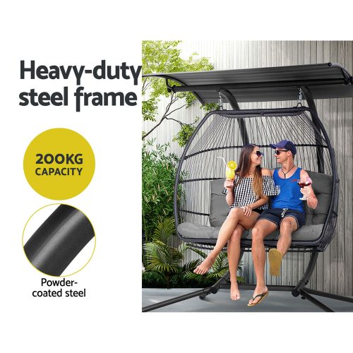 Outdoor Furniture Lounge Hanging Swing Chair Egg Hammock Stand Rattan Wicker – Grey