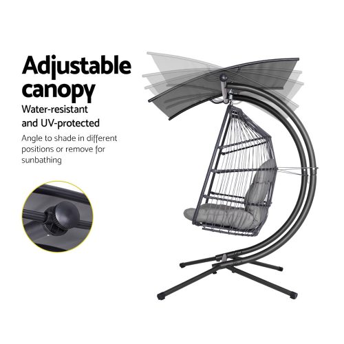 Outdoor Furniture Lounge Hanging Swing Chair Egg Hammock Stand Rattan Wicker – Grey