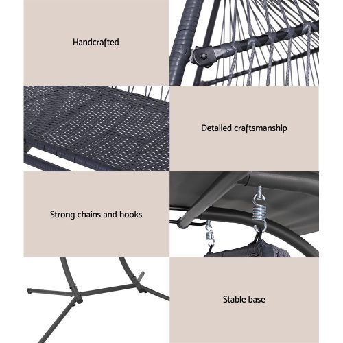 Outdoor Furniture Lounge Hanging Swing Chair Egg Hammock Stand Rattan Wicker – Grey