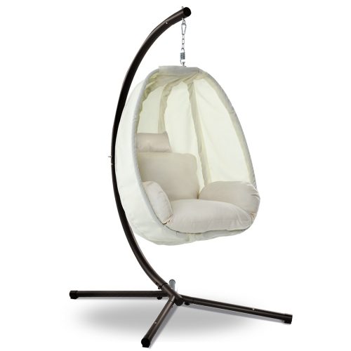 Outdoor Furniture Egg Hammock Porch Hanging Pod Swing Chair with Stand – Cream