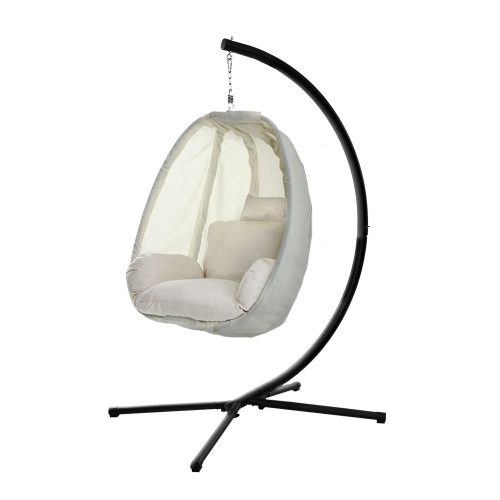 Outdoor Furniture Egg Hammock Porch Hanging Pod Swing Chair with Stand – Cream