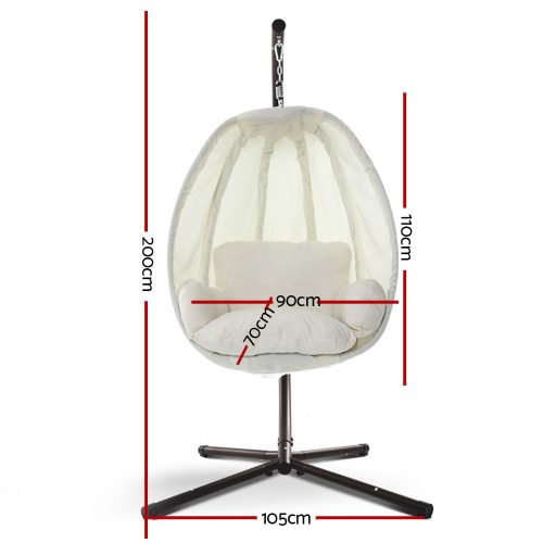 Outdoor Furniture Egg Hammock Porch Hanging Pod Swing Chair with Stand – Cream