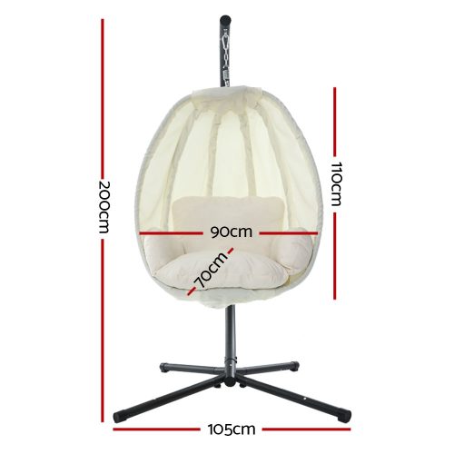 Outdoor Furniture Egg Hammock Porch Hanging Pod Swing Chair with Stand – Cream