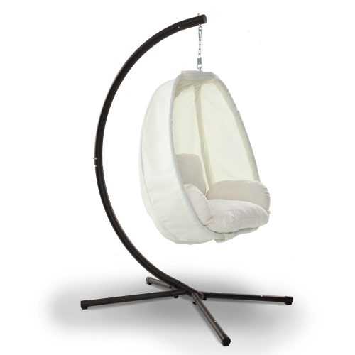 Outdoor Furniture Egg Hammock Porch Hanging Pod Swing Chair with Stand – Cream