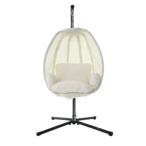 Outdoor Furniture Egg Hammock Porch Hanging Pod Swing Chair with Stand – Cream
