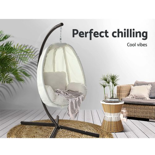 Outdoor Furniture Egg Hammock Porch Hanging Pod Swing Chair with Stand – Cream