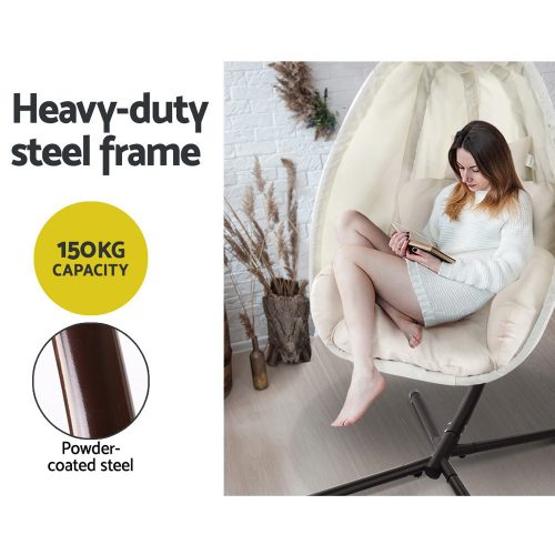 Outdoor Furniture Egg Hammock Porch Hanging Pod Swing Chair with Stand – Cream