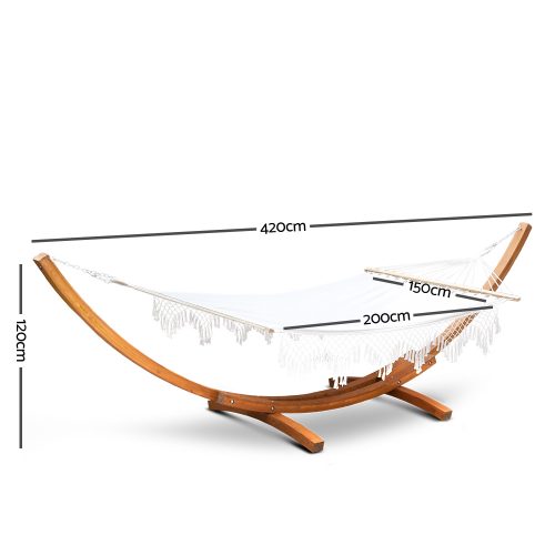 Hammock Bed Outdoor Camping Garden Tassel Timber Hammock White