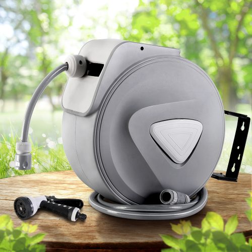 Retractable Water Hose Reel Garden Storage AutoRewind Spray Gun