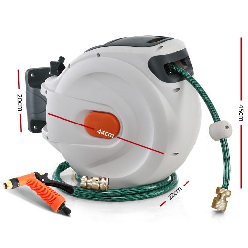 Retractable Hose Reel Garden Water Brass Spray Gun Auto Rewind – 20 M