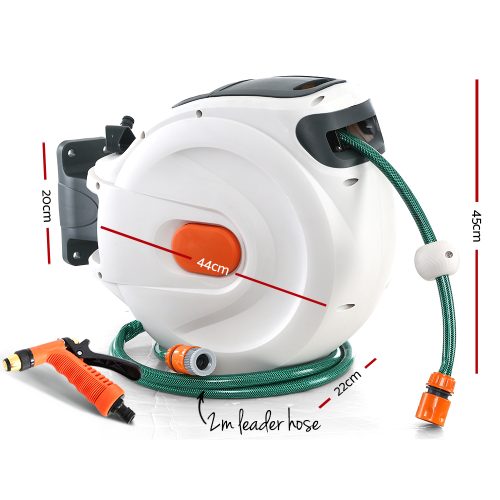 Retractable Hose Reel Garden Water Brass Spray Gun Auto Rewind – 30 M