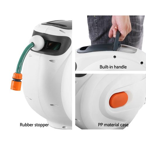 Retractable Hose Reel Garden Water Brass Spray Gun Auto Rewind – 30 M