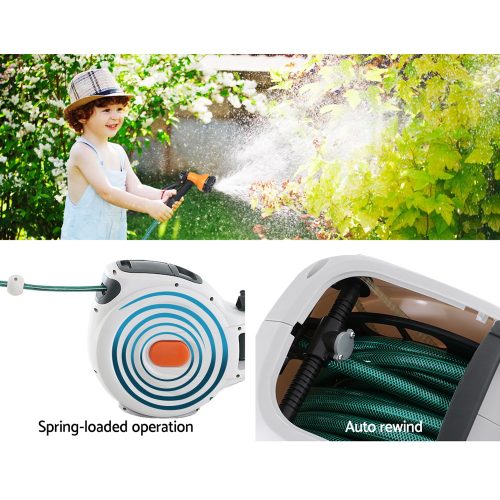 Retractable Hose Reel Garden Water Brass Spray Gun Auto Rewind – 30 M