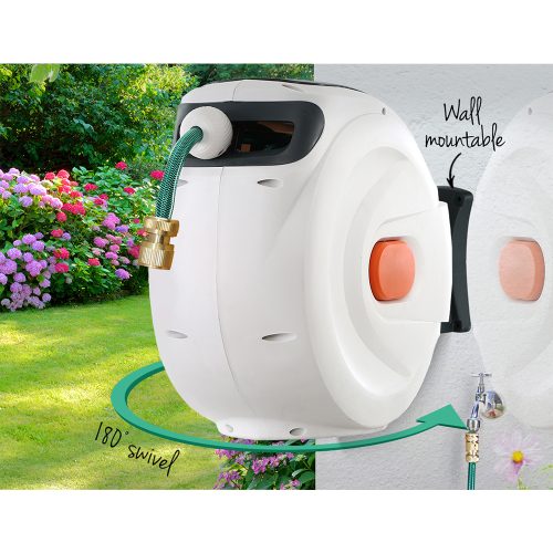 Retractable Hose Reel Garden Water Brass Spray Gun Auto Rewind – 30 M