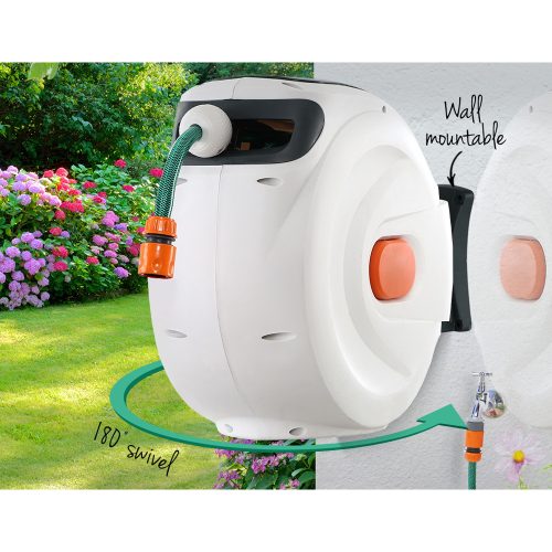 Retractable Hose Reel Garden Water Brass Spray Gun Auto Rewind – 30 M
