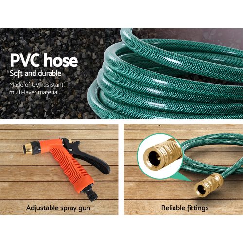 Retractable Hose Reel Garden Water Brass Spray Gun Auto Rewind – 30 M