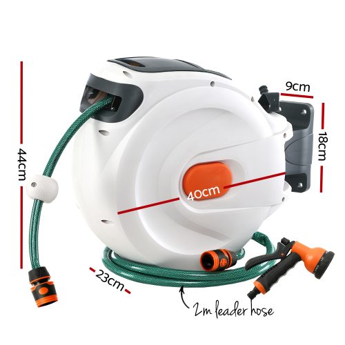 Retractable Water Hose Reel Garden Spray Gun Storage AutoRewind – 30 M