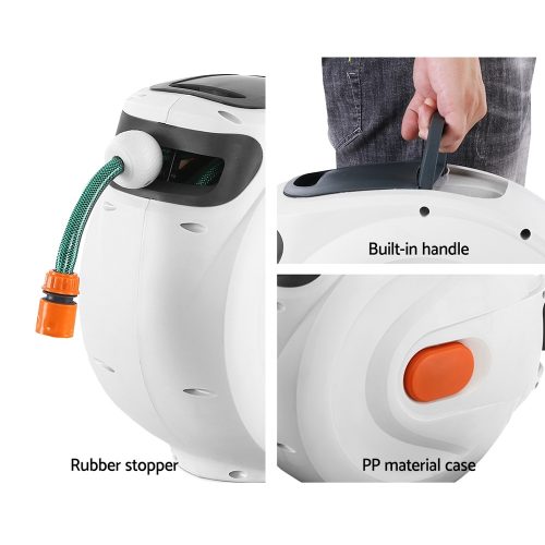 Retractable Water Hose Reel Garden Spray Gun Storage AutoRewind – 30 M
