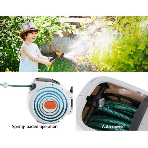 Retractable Water Hose Reel Garden Spray Gun Storage AutoRewind – 30 M