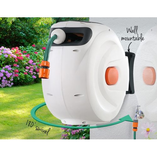 Retractable Water Hose Reel Garden Spray Gun Storage AutoRewind – 30 M
