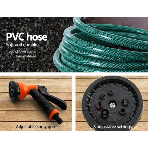 Retractable Water Hose Reel Garden Spray Gun Storage AutoRewind – 30 M