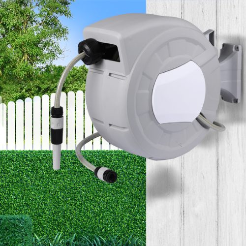 Garden Hose Reel Retractable Spray Gun Nozzle Water Wall Bracket Auto Rewind – 20 M