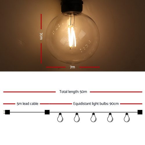 Jingle Jollys LED Festoon String Lights Bulbs Kits Wedding Party Christmas G80 – 50 M