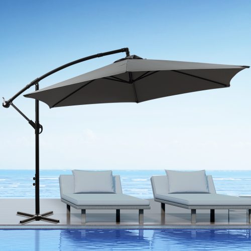 3M Outdoor Umbrella Cantilever Cover Garden Patio Beach Umbrellas Crank – Grey