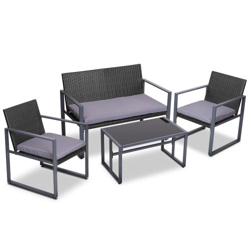 4PC Outdoor Furniture Patio Table Chair Black – Without Cover