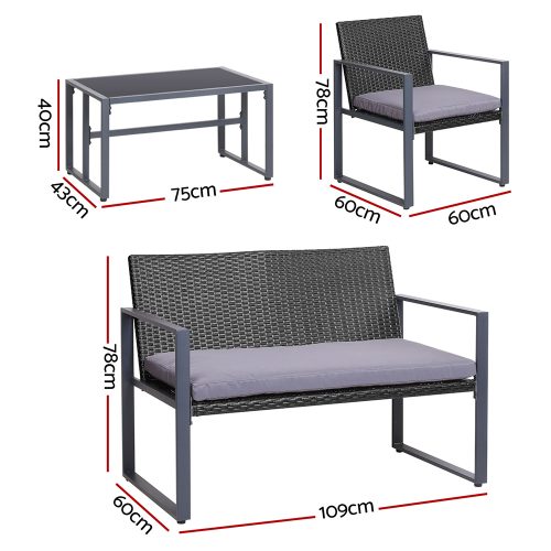 4PC Outdoor Furniture Patio Table Chair Black – Without Cover