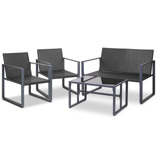 4PC Outdoor Furniture Patio Table Chair Black – Without Cover